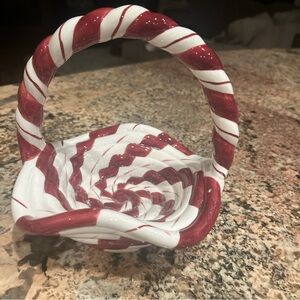 Festive Red and White Candy Cane Basket Ceramic by Lillian Vernon